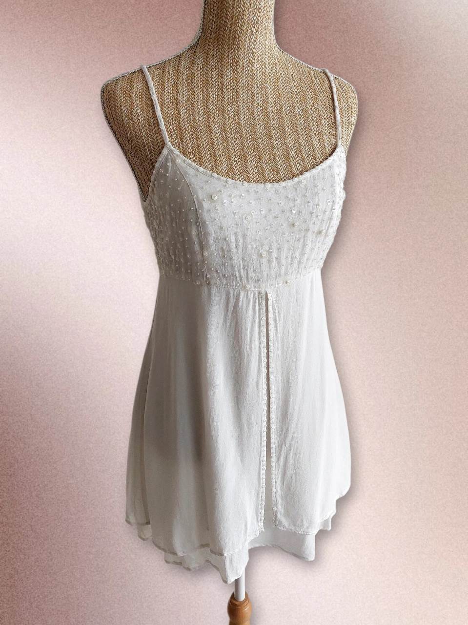CELESTE white empire dress with beads Derhy size 38