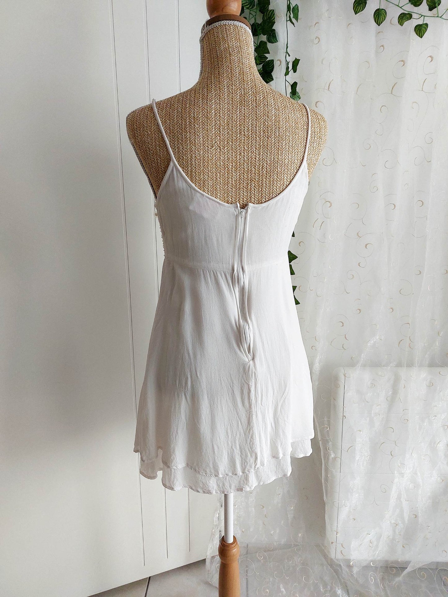 CELESTE white empire dress with beads Derhy size 38