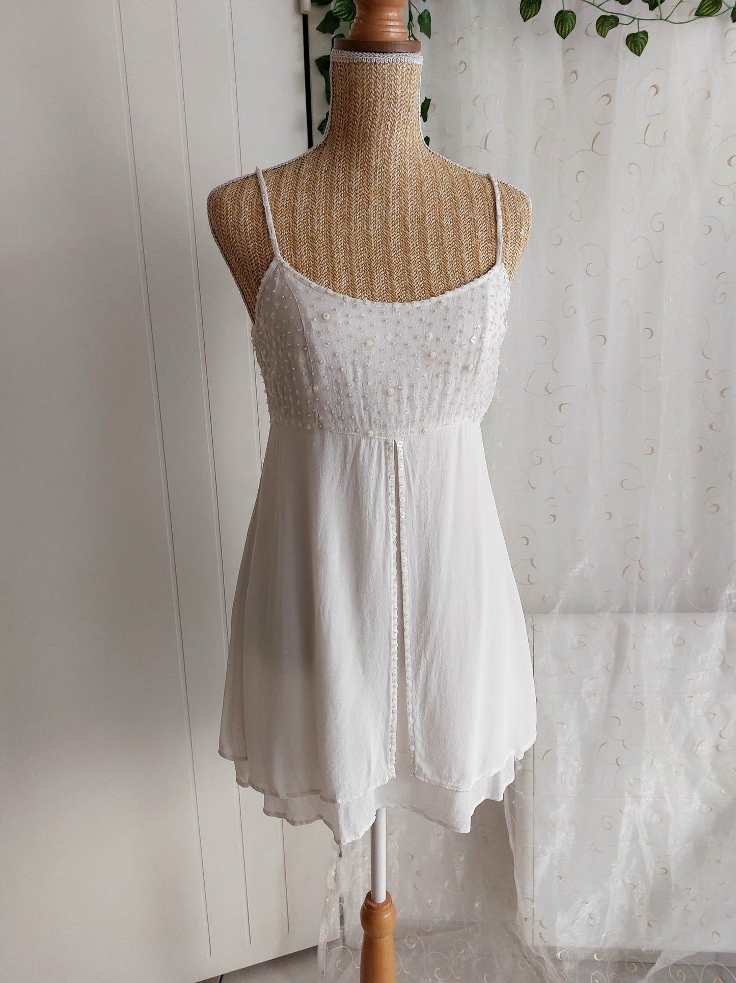 CELESTE white empire dress with beads Derhy size 38