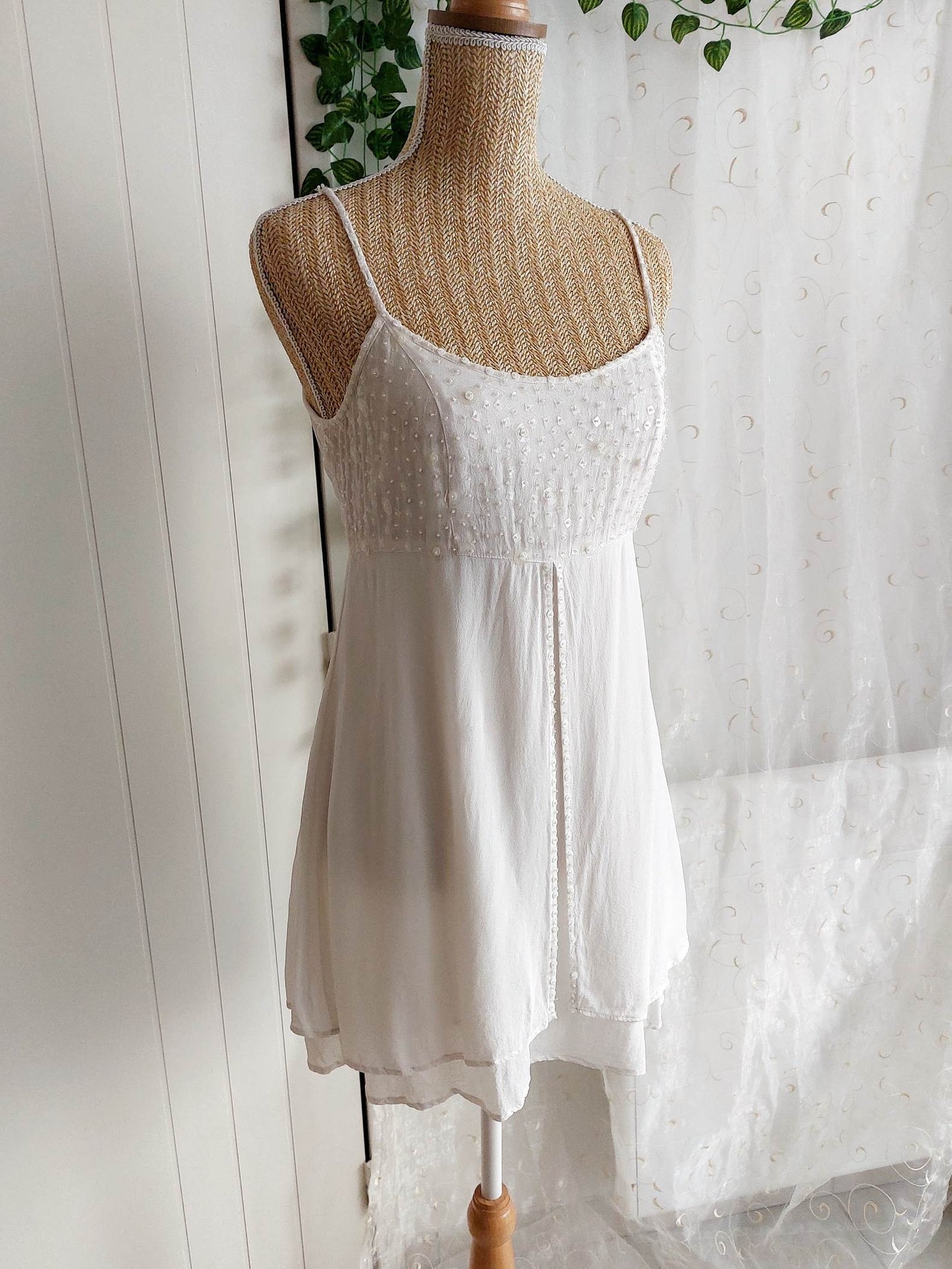 CELESTE white empire dress with beads Derhy size 38