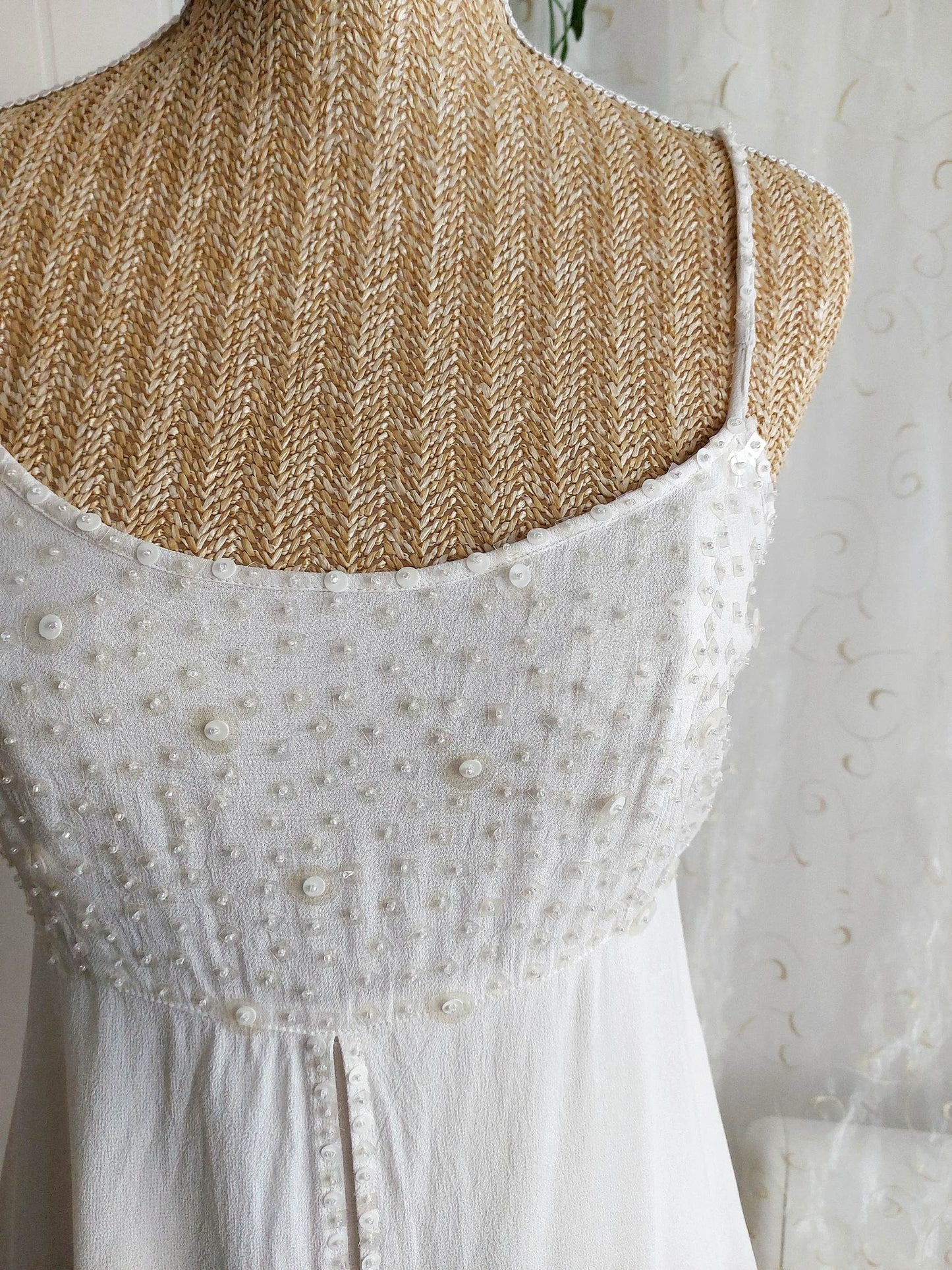 CELESTE white empire dress with beads Derhy size 38