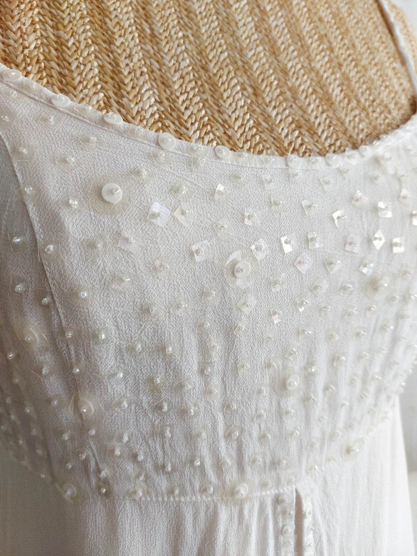 CELESTE white empire dress with beads Derhy size 38
