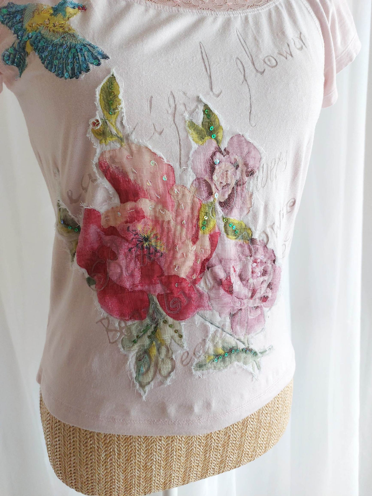 ROSE FLAVOR tee-shirt René Derhy brodé T.38