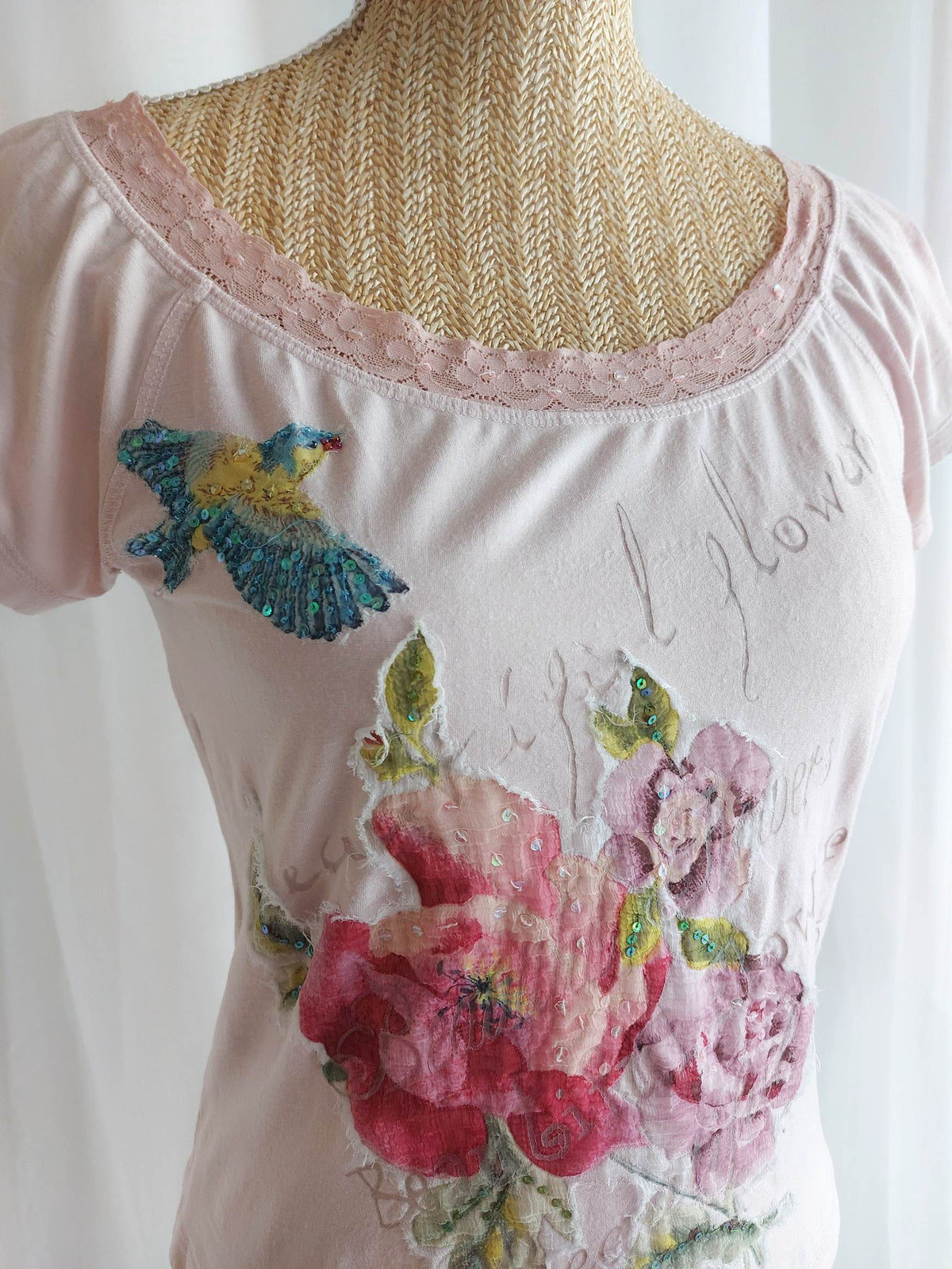 ROSE FLAVOR tee-shirt René Derhy brodé T.38