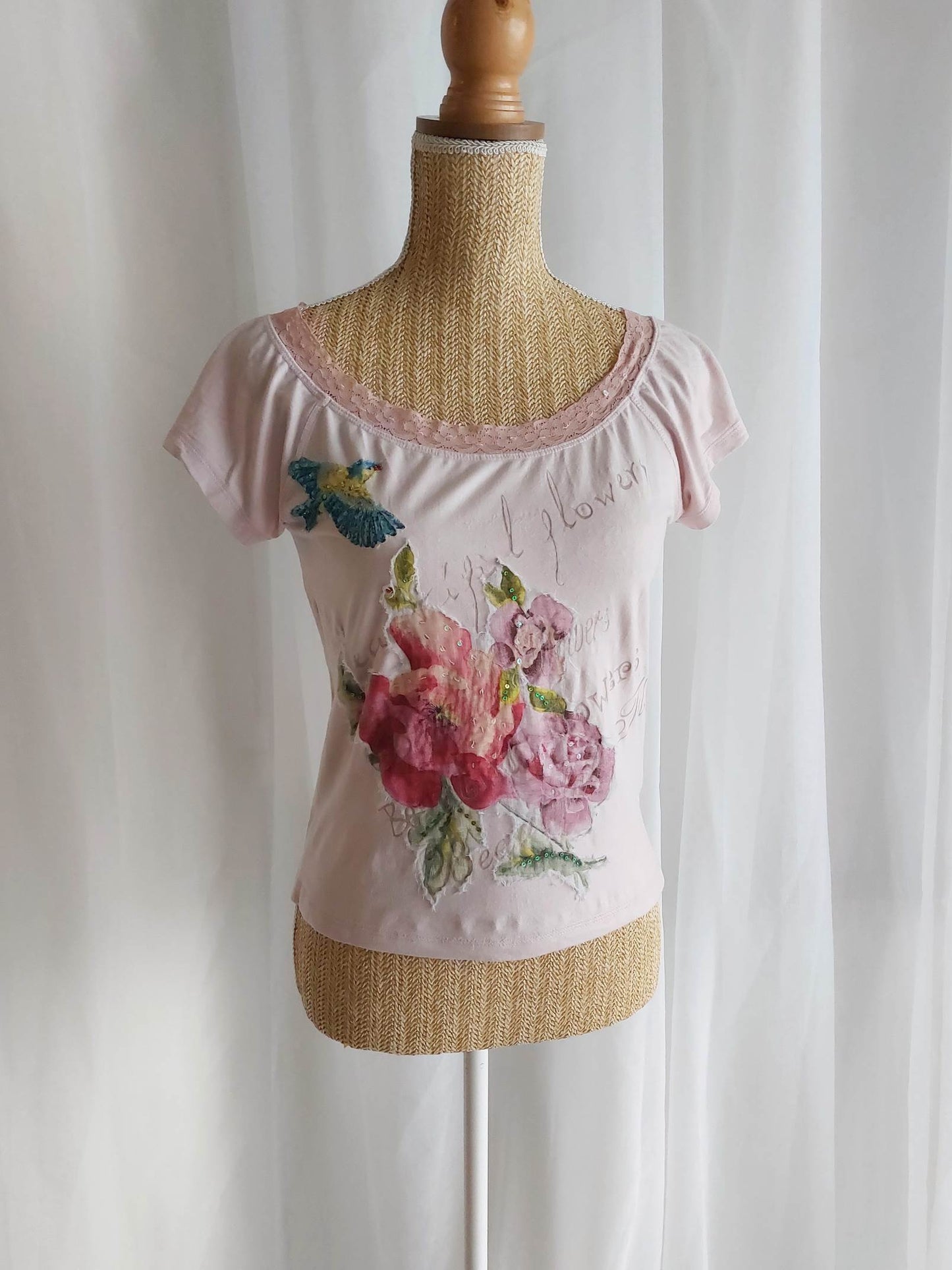 ROSE FLAVOR tee-shirt René Derhy brodé T.38