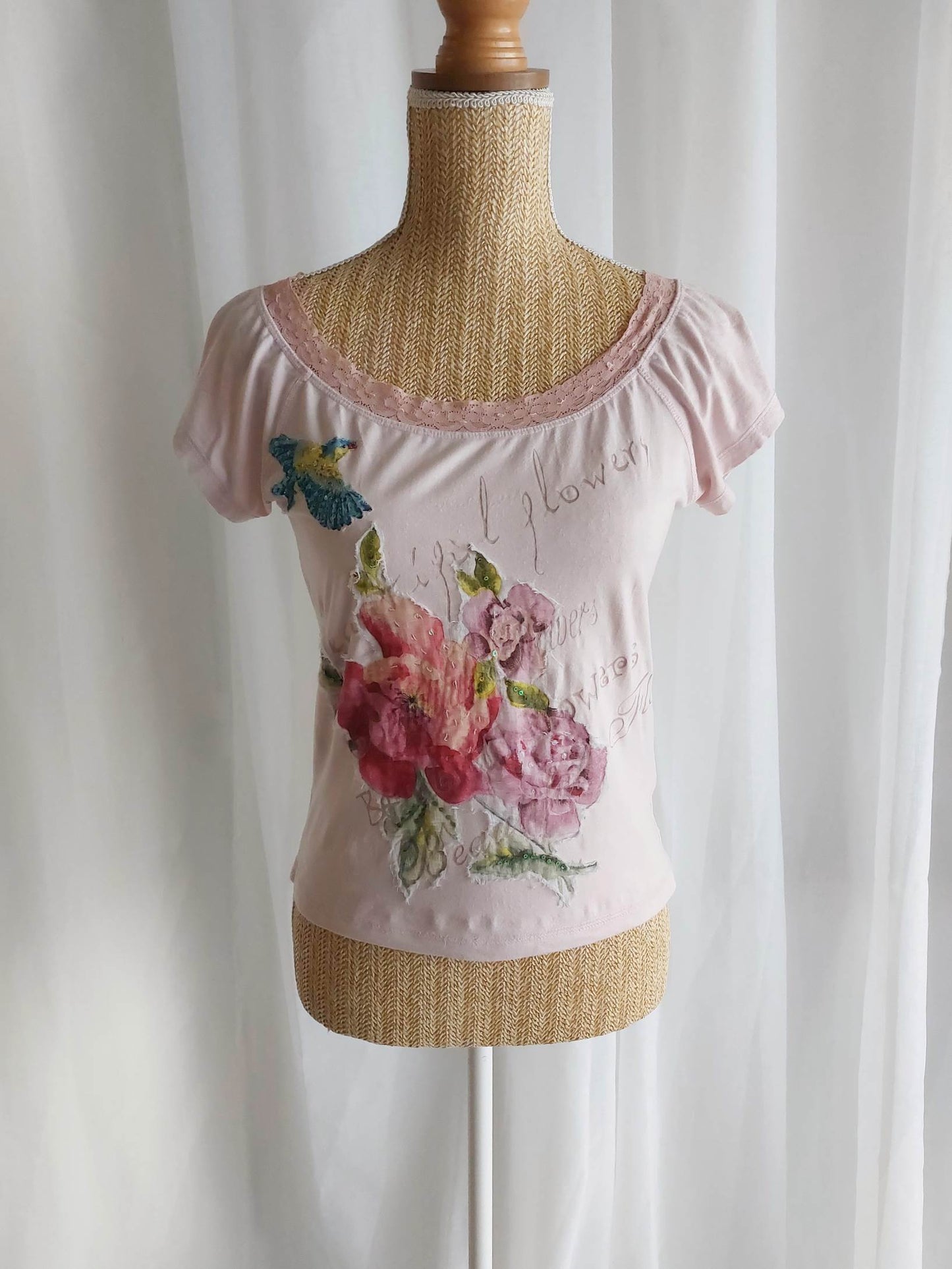 ROSE FLAVOR tee-shirt René Derhy brodé T.38