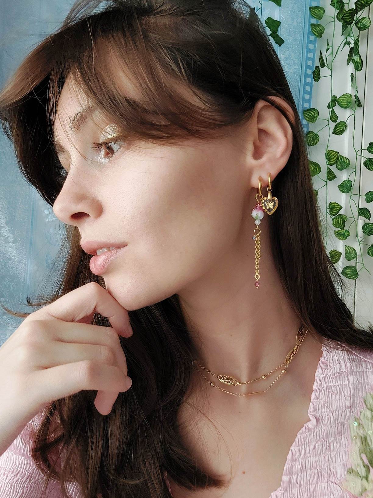 ROSE single long earring small rose