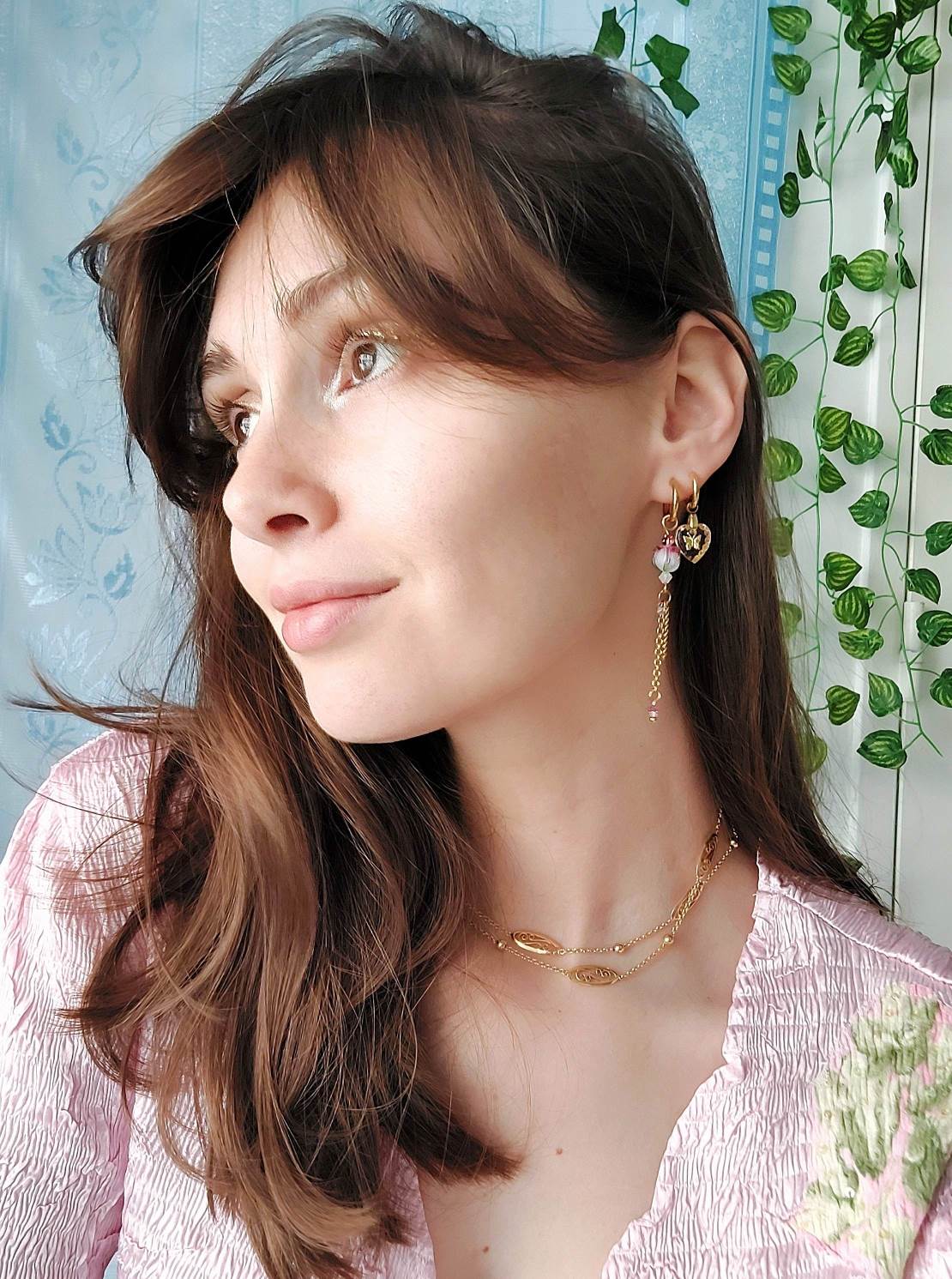 ROSE single long earring small rose