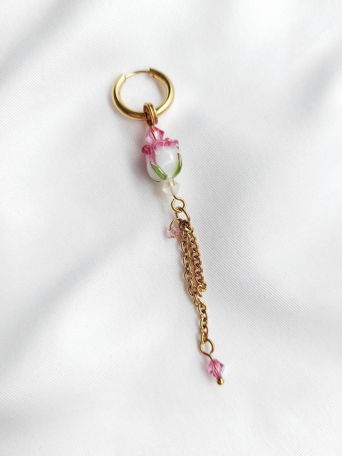 ROSE single long earring small rose