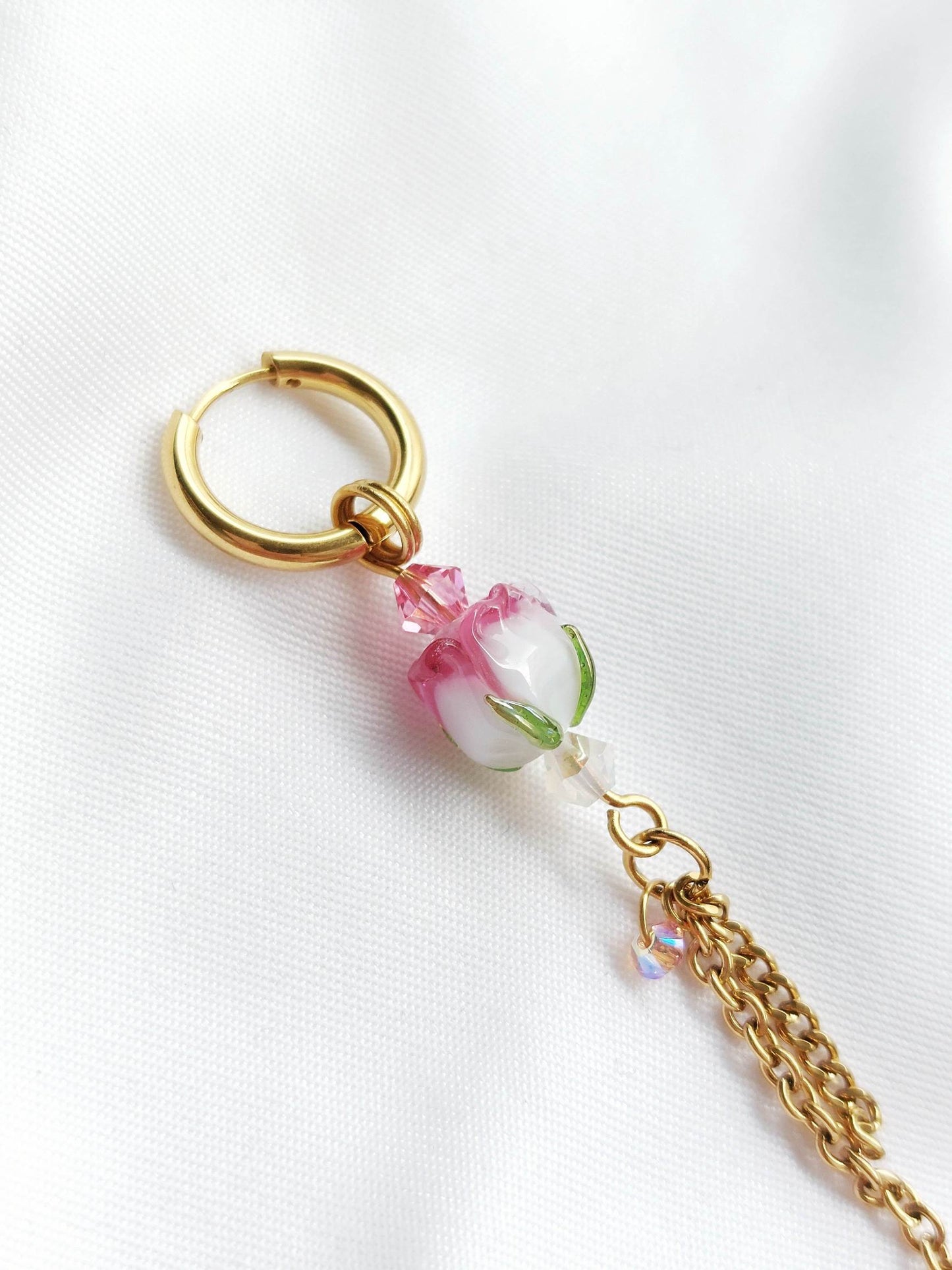 ROSE single long earring small rose