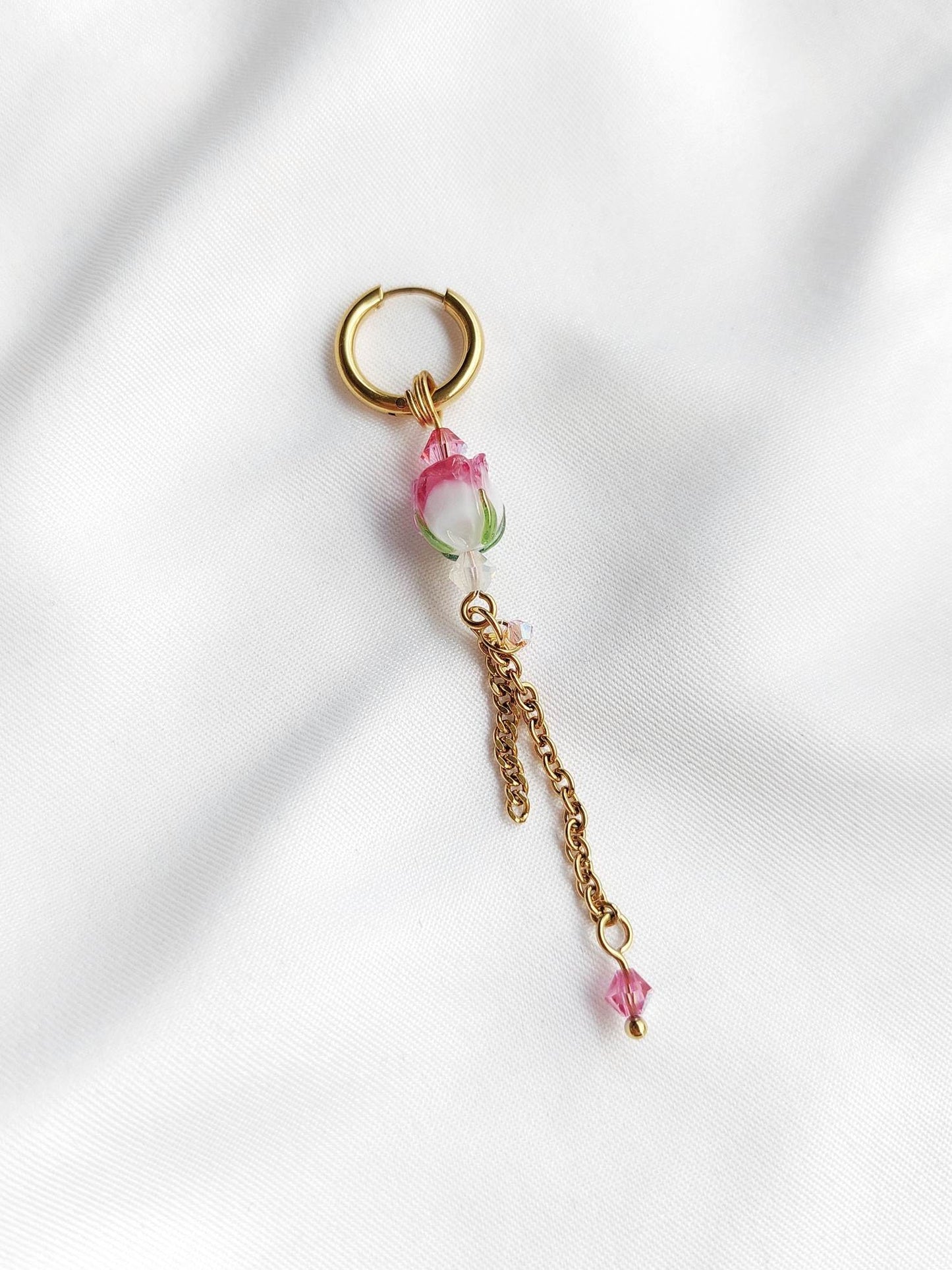ROSE single long earring small rose