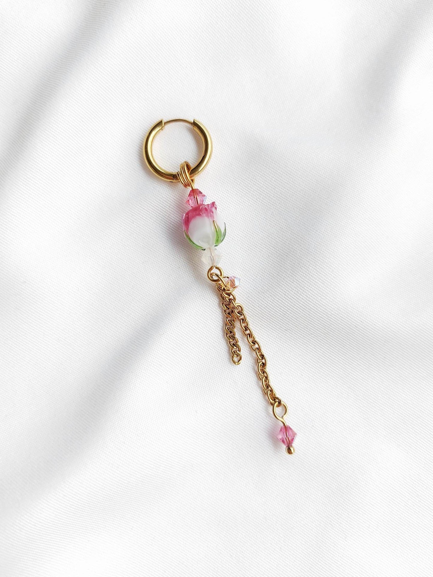 ROSE single long earring small rose