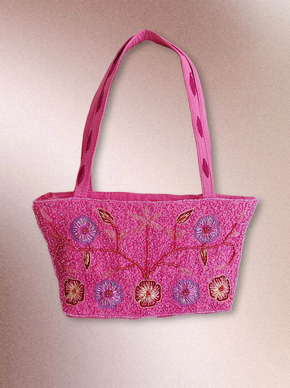 HORTENSIA embroidered pink shoulder bag with flowers