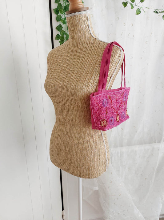 HORTENSIA embroidered pink shoulder bag with flowers