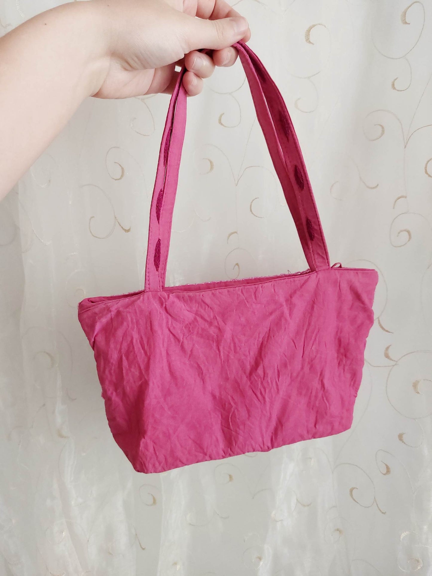 HORTENSIA embroidered pink shoulder bag with flowers
