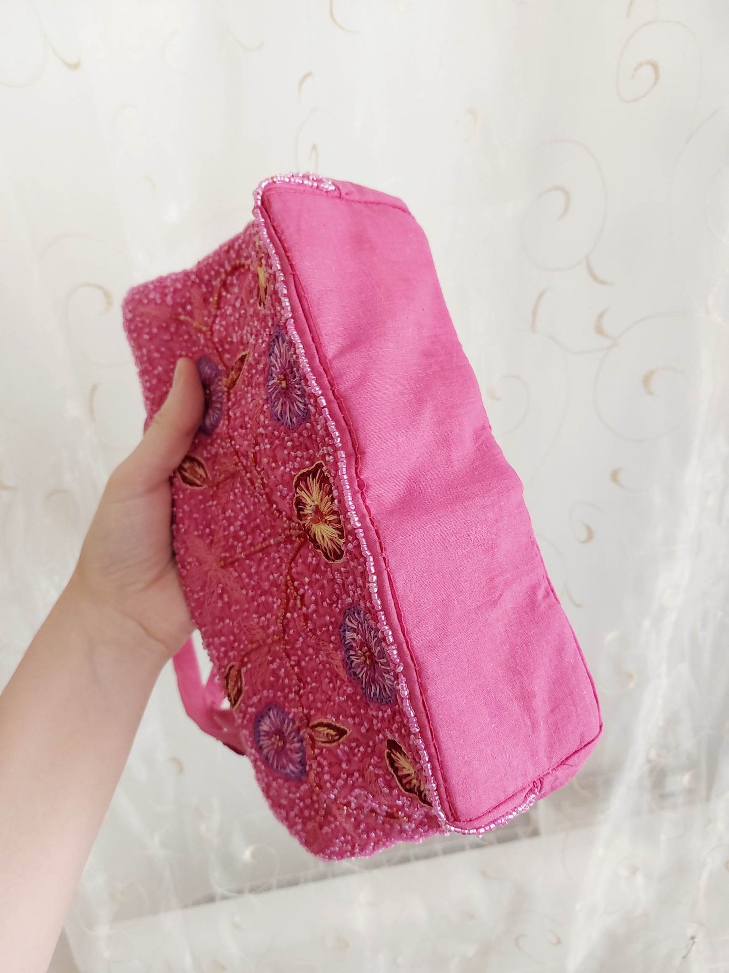 HORTENSIA embroidered pink shoulder bag with flowers