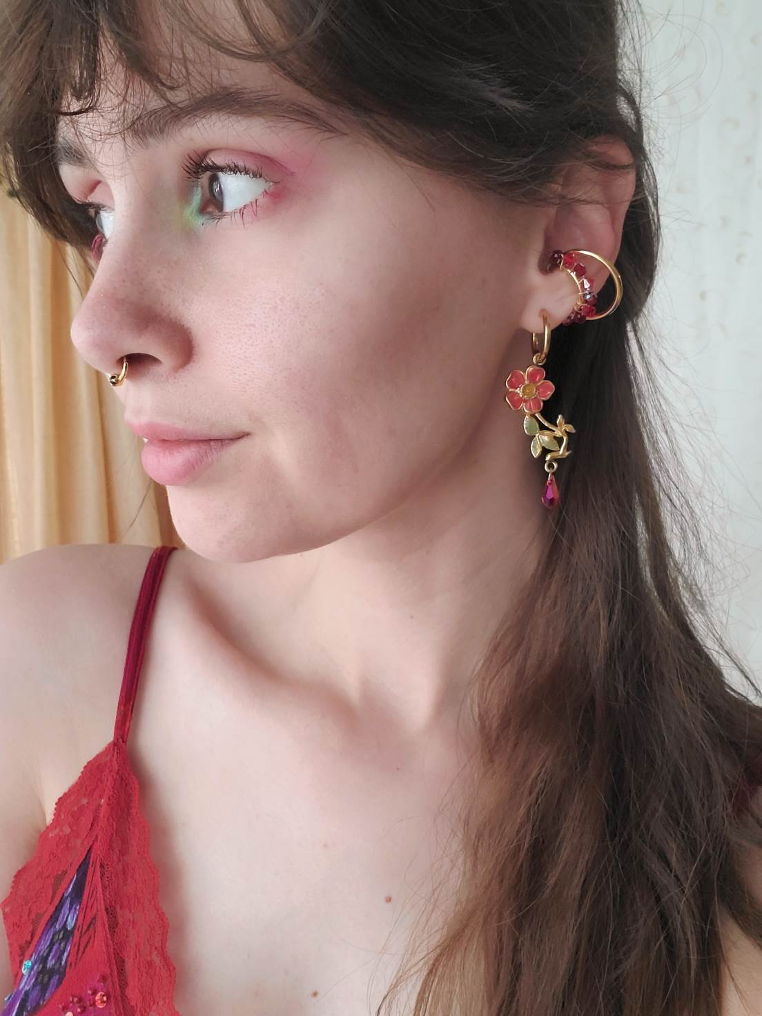 GRENADE gold and red earcuff