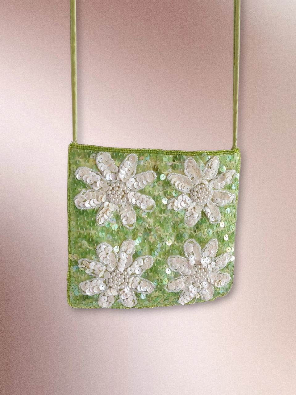 PRAIRIE green and white pouch bag with sequins