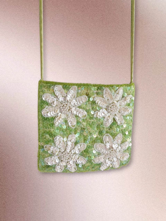 PRAIRIE green and white pouch bag with sequins