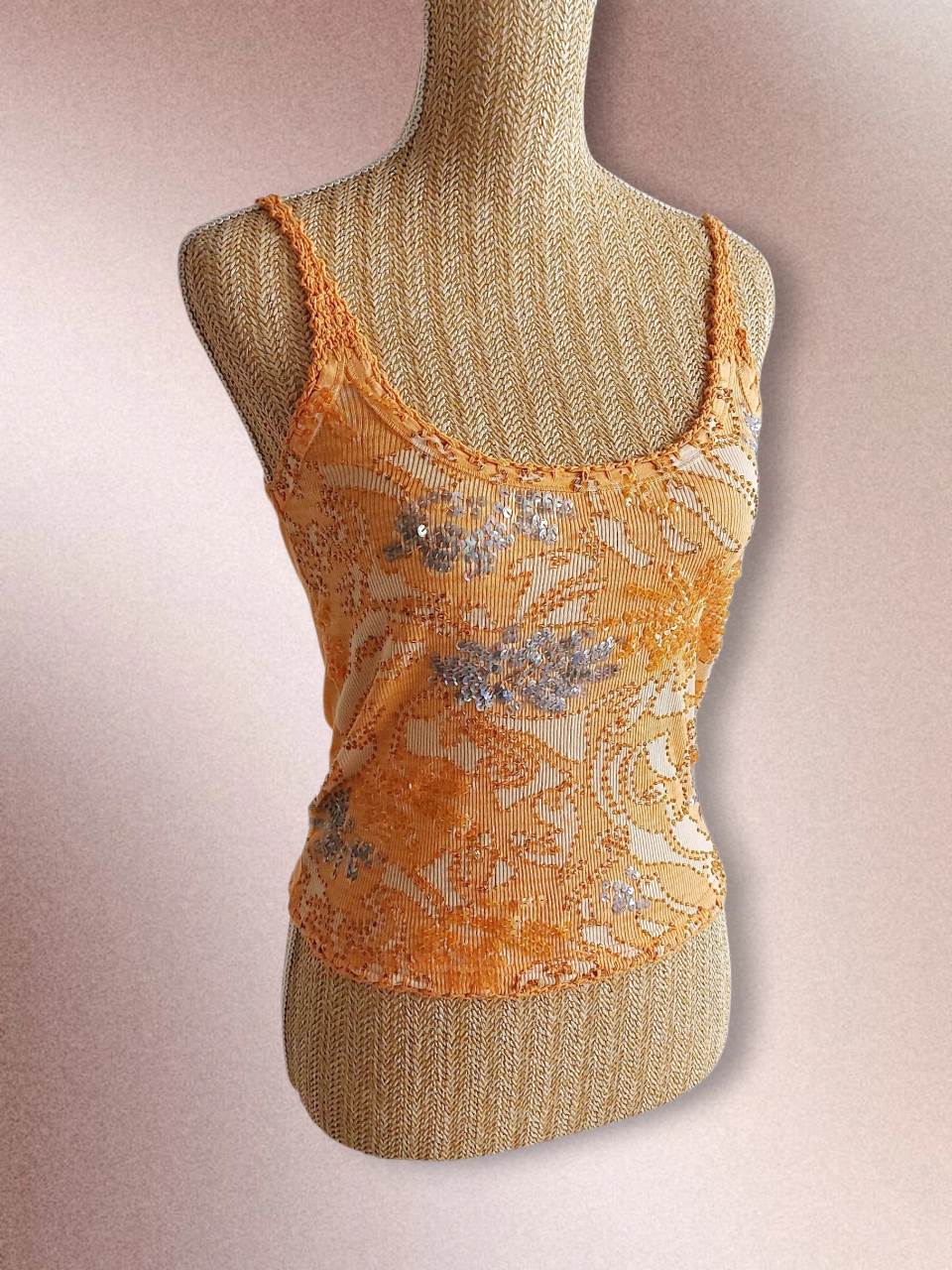 SUNSET Débardeur orangé avec broderies T.36/38