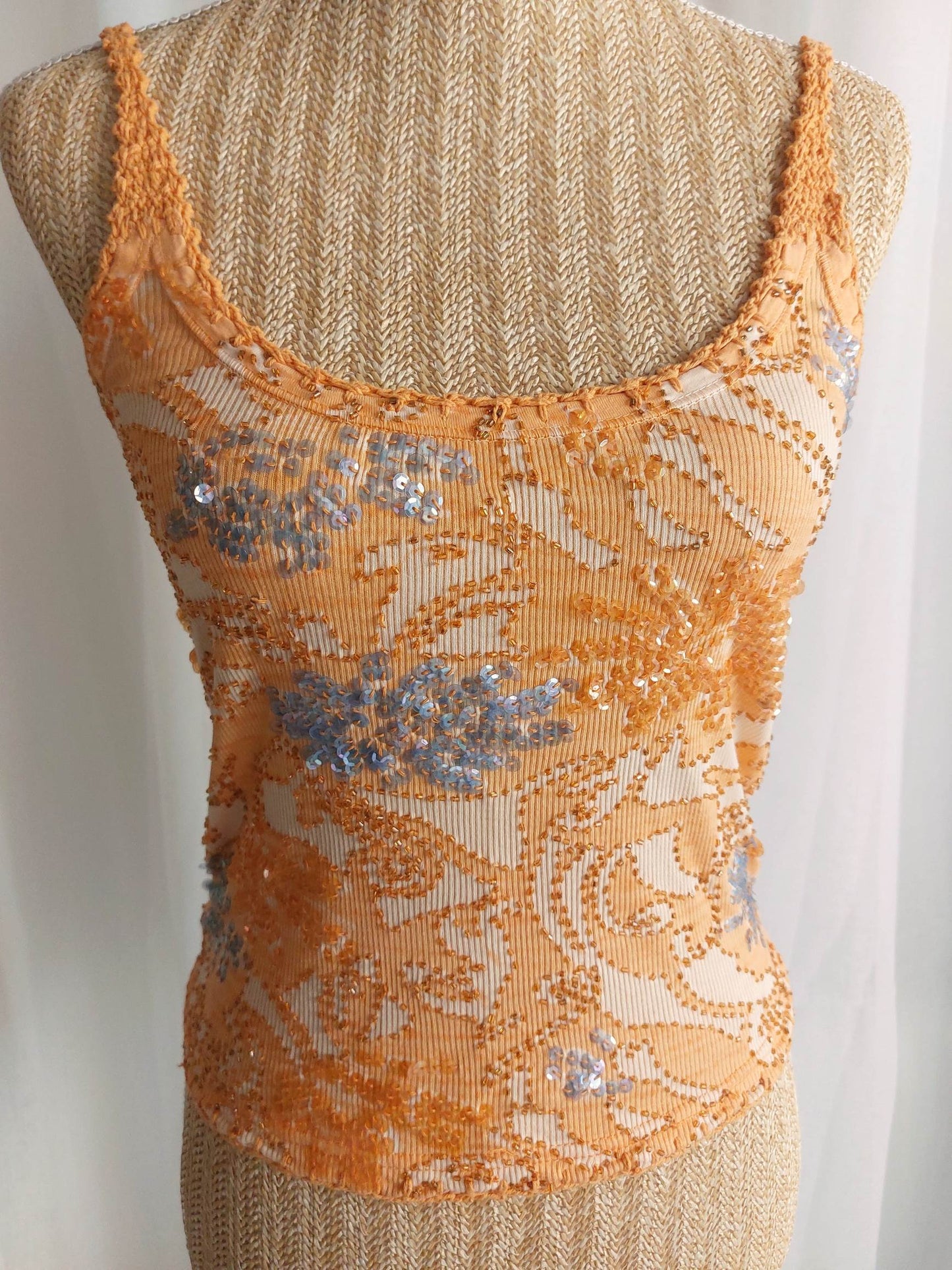 SUNSET Débardeur orangé avec broderies T.36/38