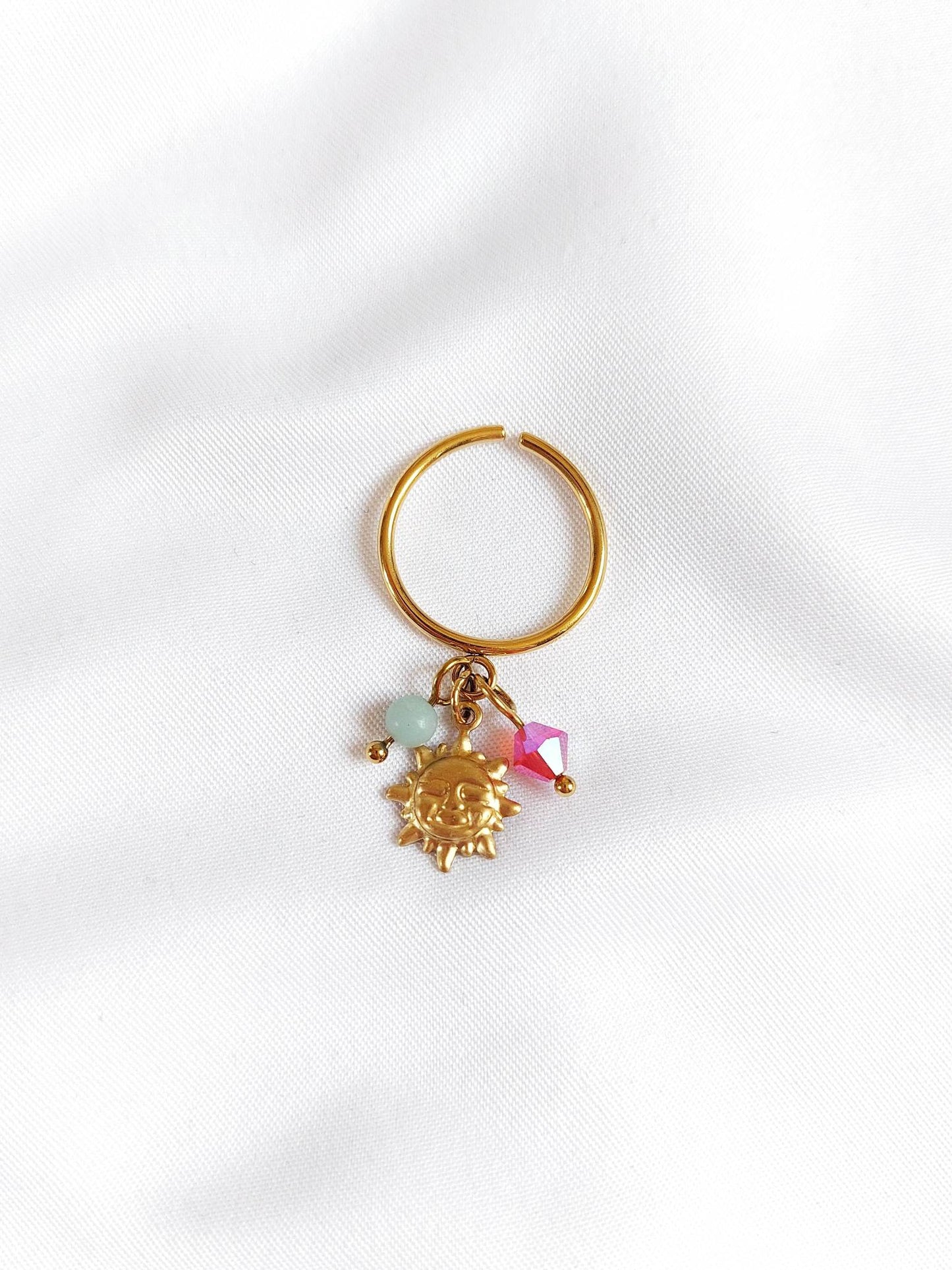 CANDY Astéria pink and green sun ring