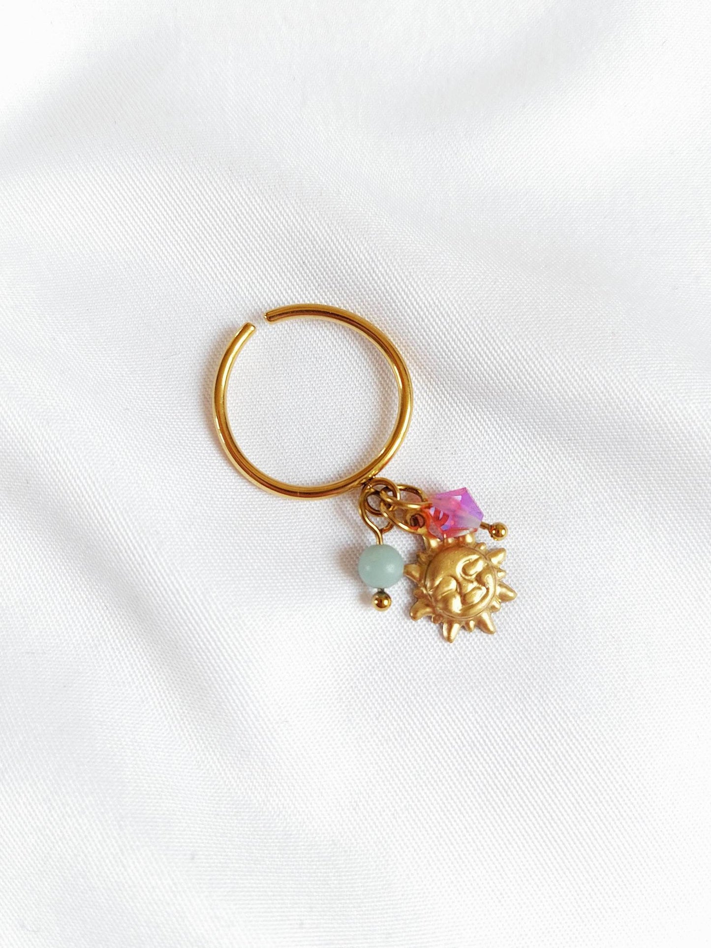 CANDY Astéria pink and green sun ring