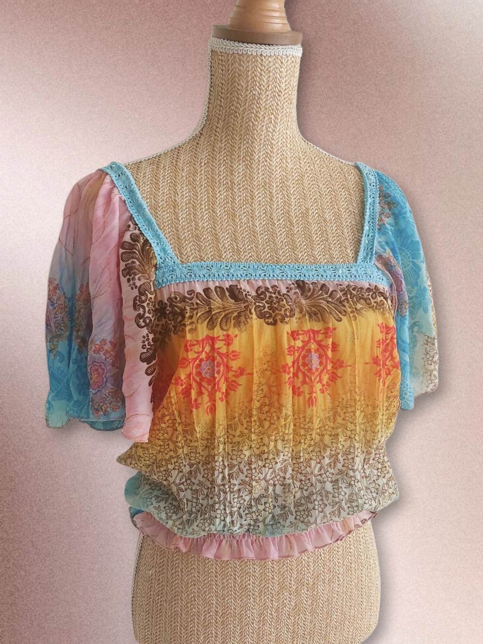 SUMMERTIME Fluid bohemian colourful top Size 6 to 10