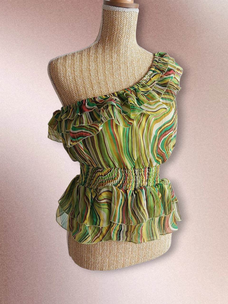 CANDYCANE top vert asymétrique à rayures T.36