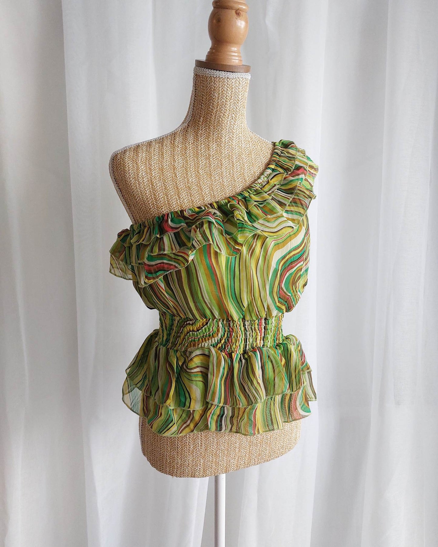CANDYCANE top vert asymétrique à rayures T.36