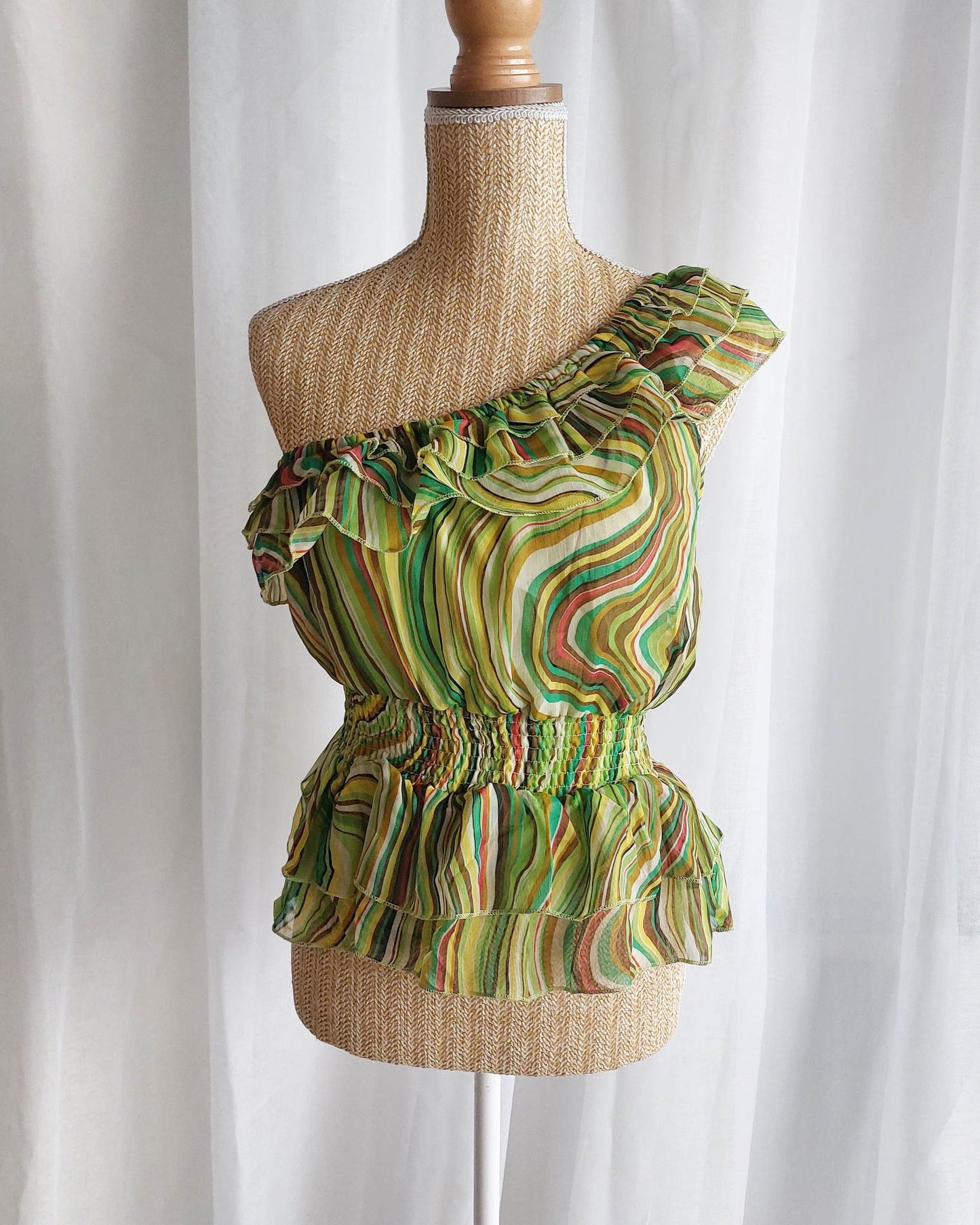CANDYCANE top vert asymétrique à rayures T.36