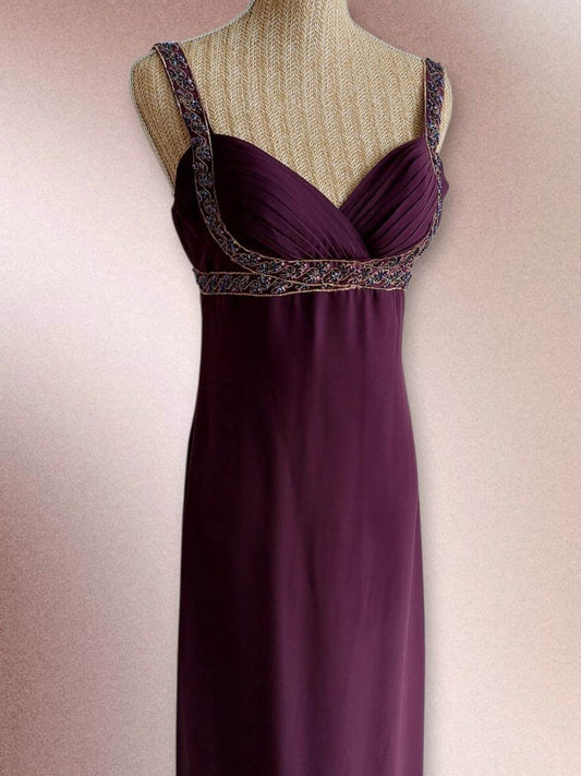PROM QUEEN purple long dress with beads size 34