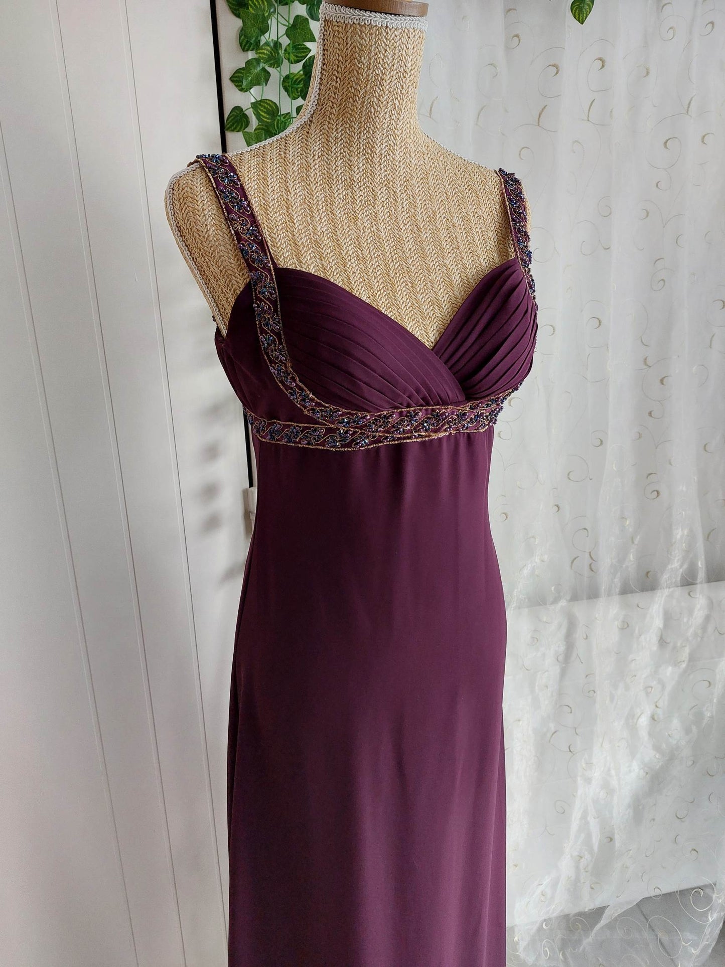PROM QUEEN purple long dress with beads size 34