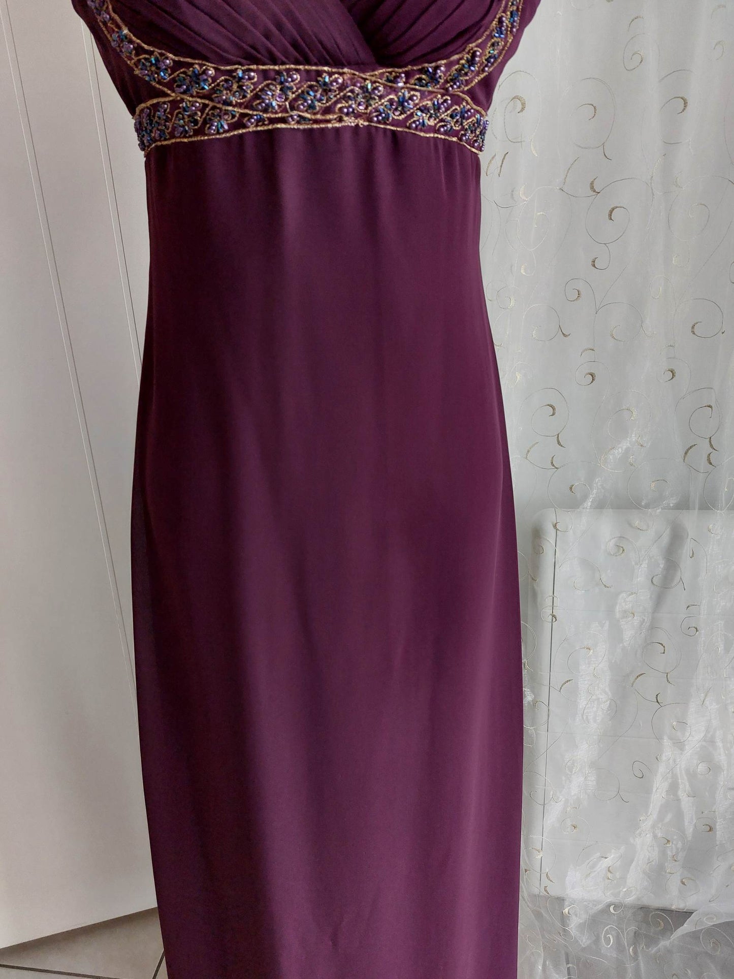 PROM QUEEN purple long dress with beads size 34