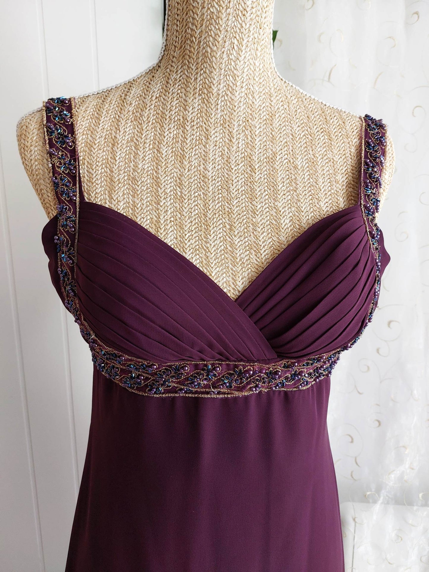 PROM QUEEN purple long dress with beads size 34