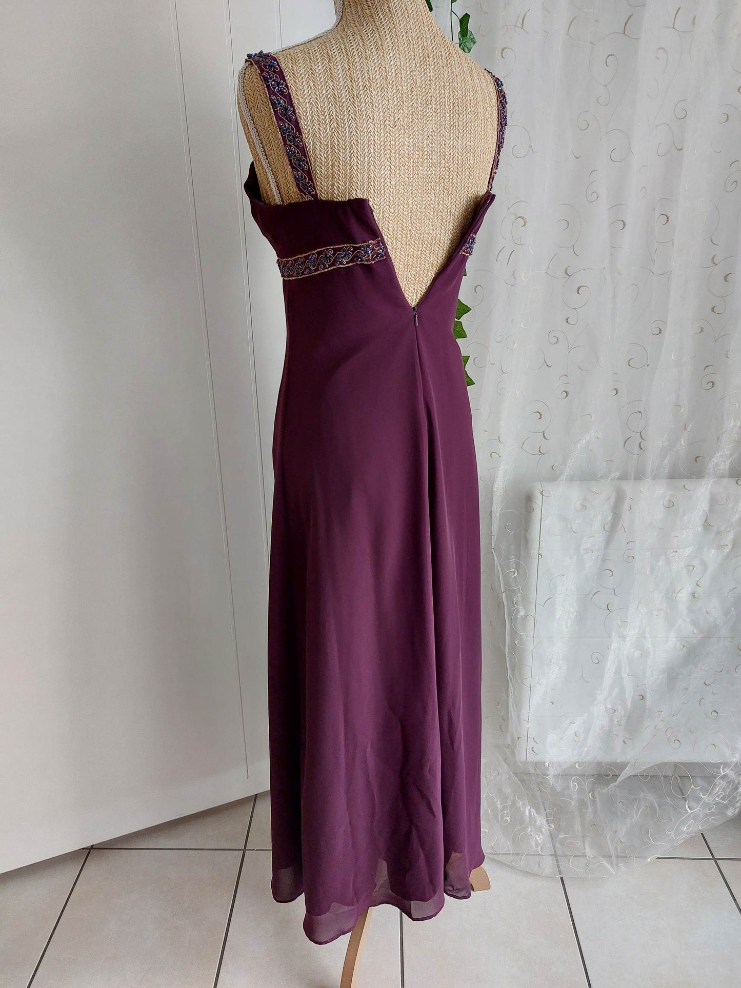 PROM QUEEN purple long dress with beads size 34