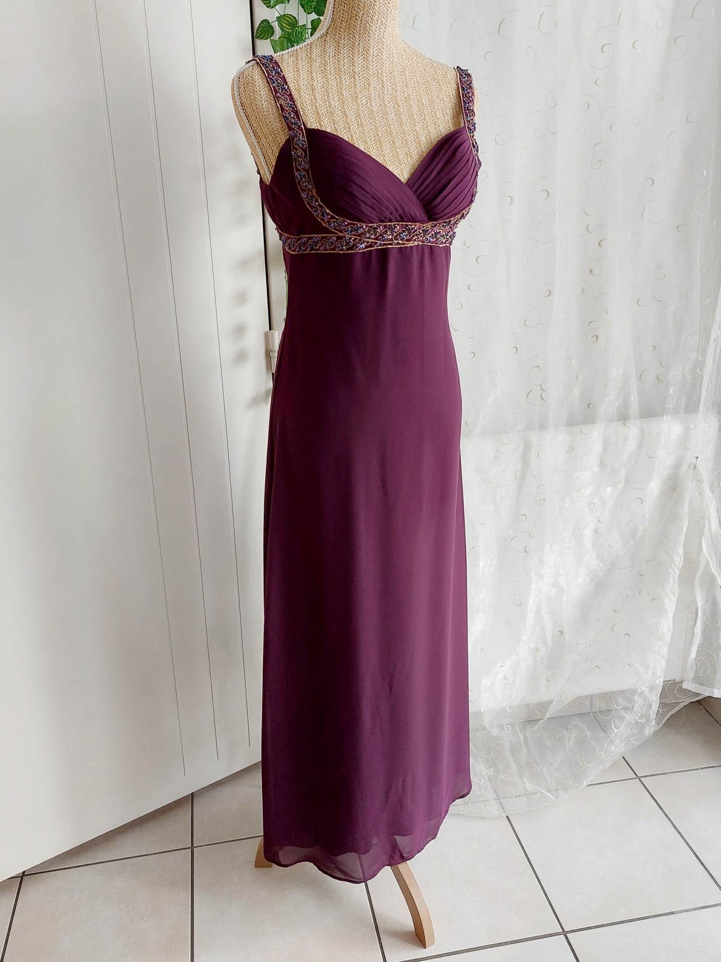 PROM QUEEN purple long dress with beads size 34