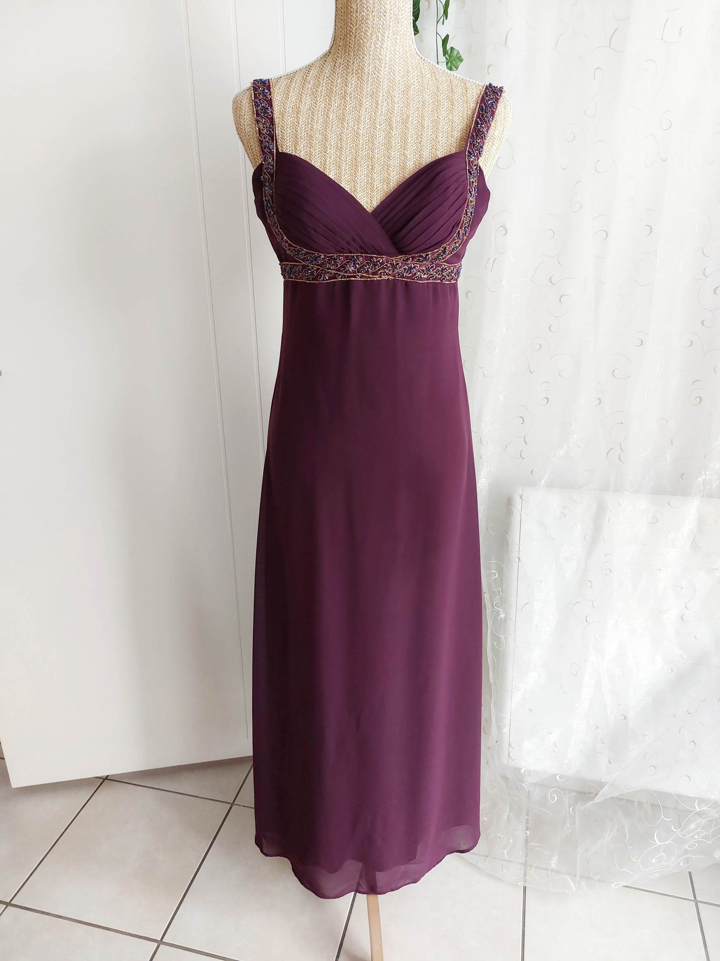 PROM QUEEN purple long dress with beads size 34