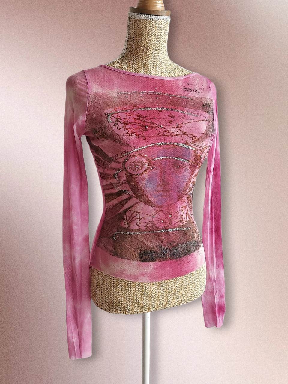 WITCHCRAFT top mesh rose ésotérique astro T.34/36/38