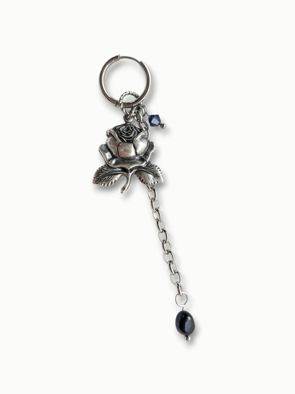 PROHIBITED silver-plated and blue rose single-loop