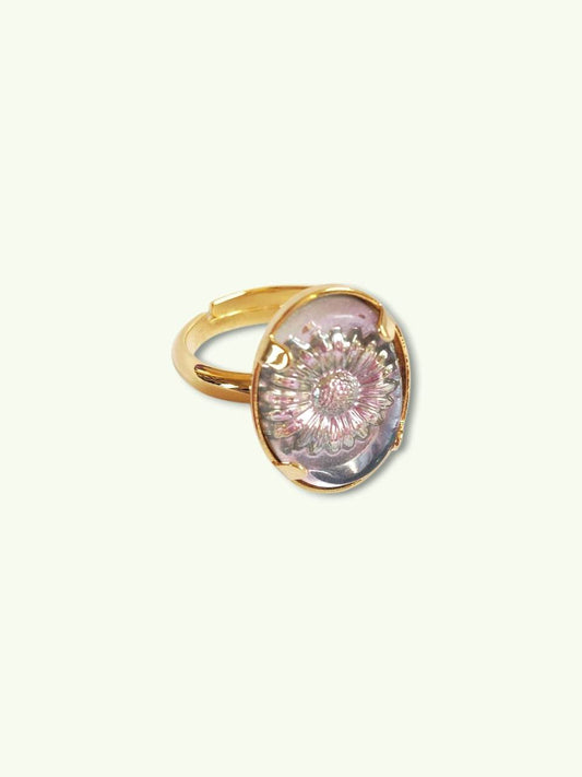 Adjustable gold-plated blue daisy ring