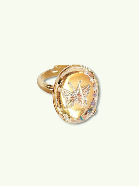 Adjustable gold butterfly ring