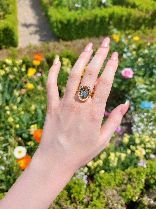 Adjustable gold butterfly ring