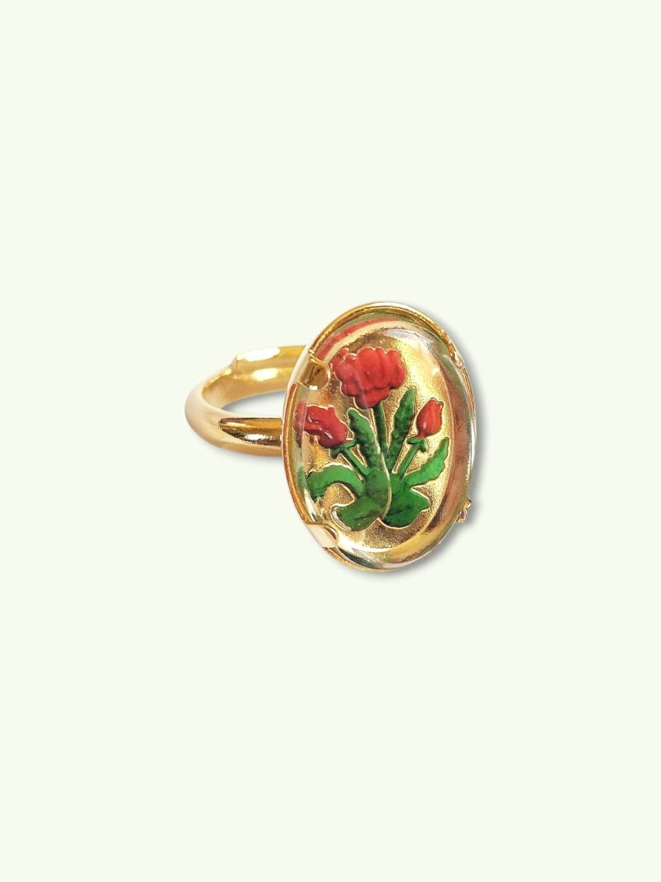 Gold-plated red flower adjustable ring