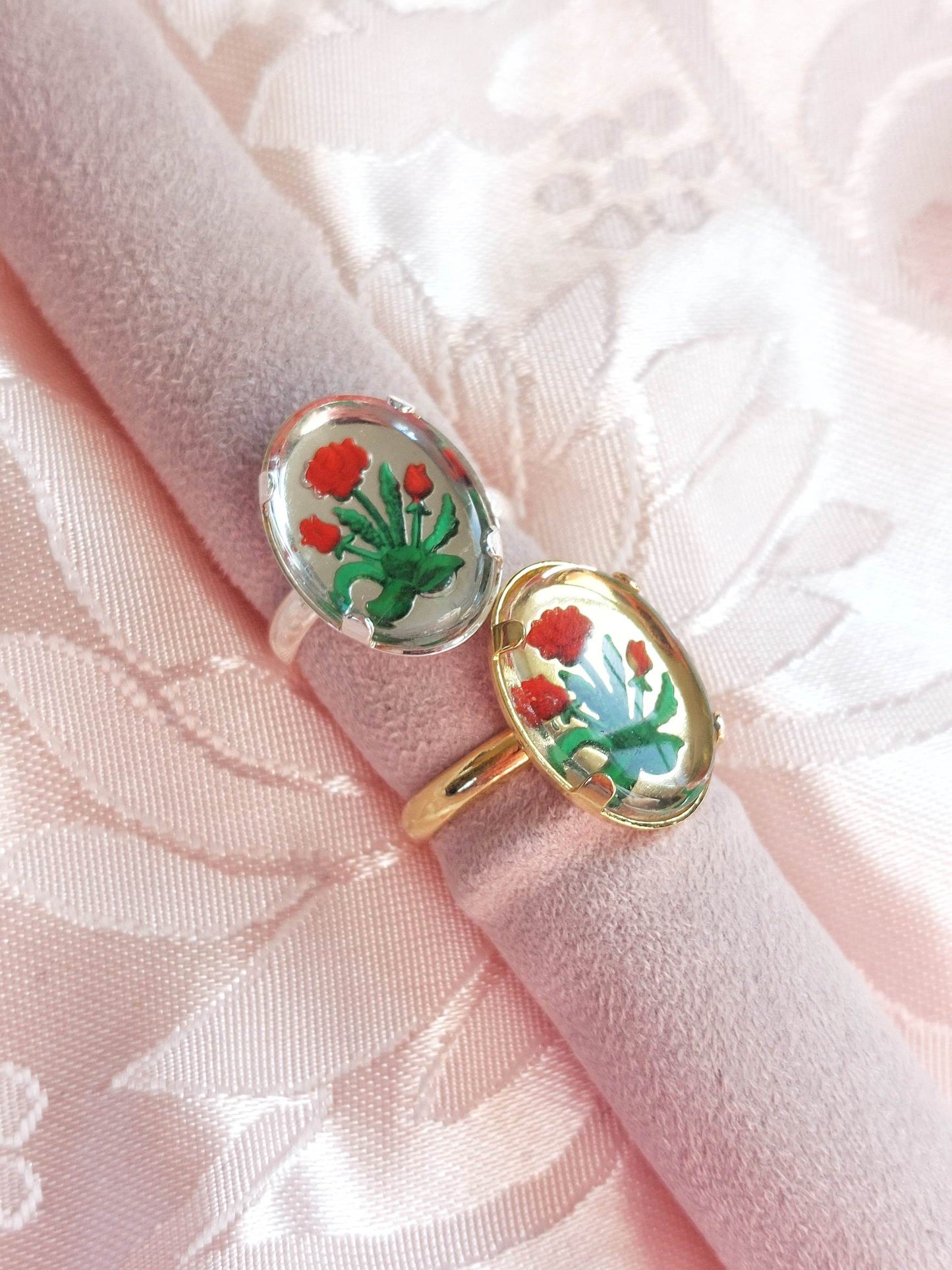Gold-plated red flower adjustable ring